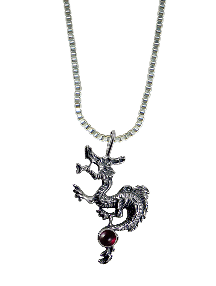 Sterling Silver Dragon King Pendant With Garnet